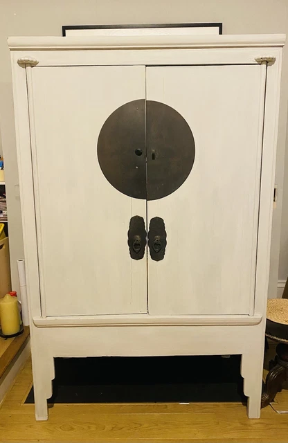 Chinese Armoire Wardrobe, Shabby chic, light grey
