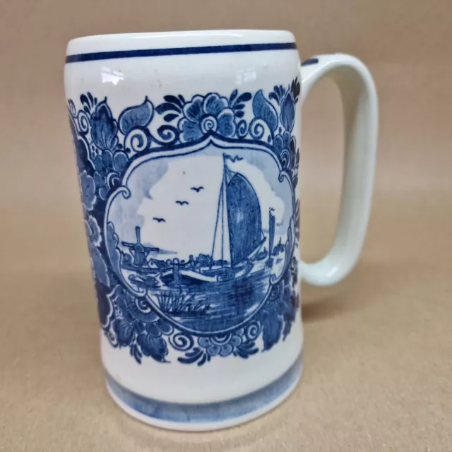 Delft Blue Blauw Coffee Cup Mug Hand Painted Holland Windmill Flowers Farm House 2