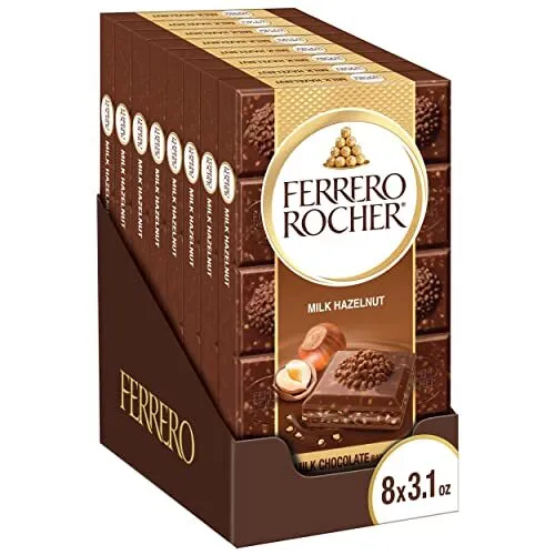 Ferrero Rocher Premium Chocolate Bars 8 Pack Milk Chocolate Hazelnut Luxury C...
