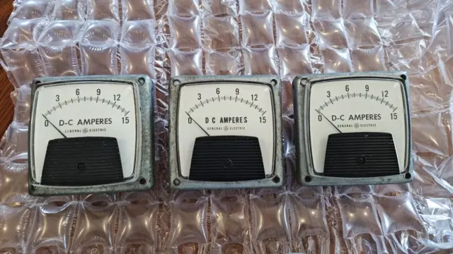 GE General Electric  DC Amperes Panel Meter 0-15 Amps 3.5" x 3.5" Lot of 3