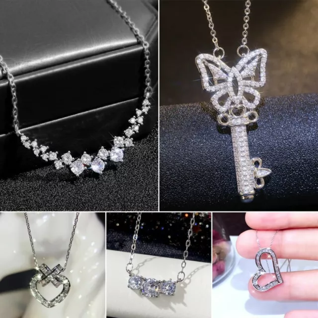 Gorgeous 925 Silver Zircon Heart Butterfly Pendant Necklace Women Party Jewelry 3