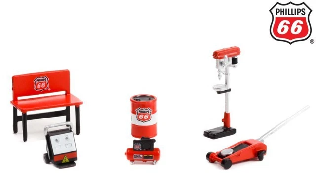 Werkstatt Set / Shop tool Set Phillips 66 - red / black - Greenlight 1:64
