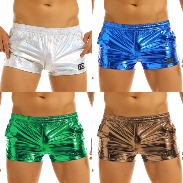 US Mens Shiny Metallic Boxer Shorts Raves Dance Party Clubwear Costume Underwear