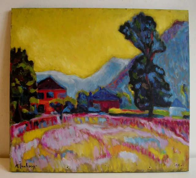 LANDSCHAFT OBERSTDORF Quadro Olio Legno Avanguardia russa Russian avantgarde