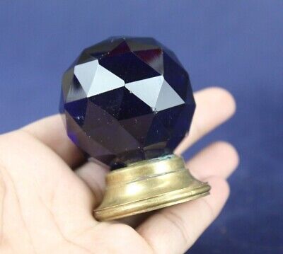 Glass Door Knob Vintage Victorian Crystal Shape Cut Cobalt Blue Glass Brass Knob