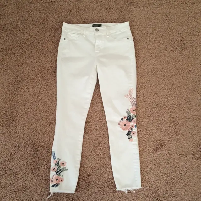 Abercrombie Fitch Embroidered Jeans 24 00s Harper Low Rise Ankle Flowers White