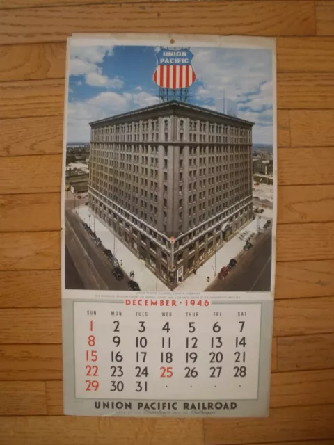 1946 DECEMBER UNION PACIFIC RAILROAD CALENDAR - UNION PACIFIC Building