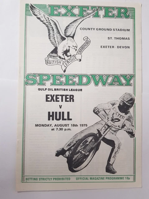 Speedway  Exeter  v  Hull   1975  Programme  filled