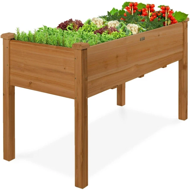 RAISED GARDEN BED, Elevated Wooden Planter Box Foot Caps 48x24x30in NEW