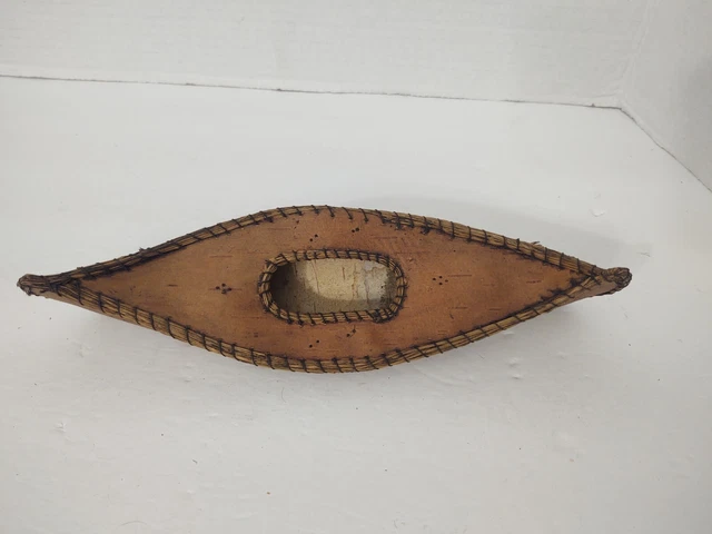 Vintage Handmade Wooden Bark Canoe Signed Stanwood Park