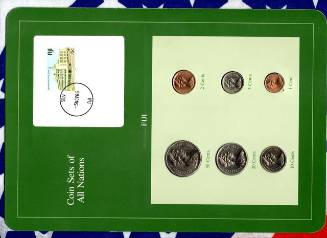 Coin Sets of All Nations Fiji w/card UNC 1, 2, 5, 10, 20, 50 Cents 1982