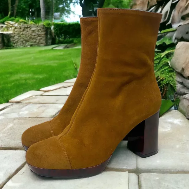 Free People Womens Liquid Gold Platform Brown Suede Side Zip Boots Size 7 US EUC