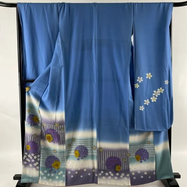 Japanese Kimono Furisode Pure Silk Cherry Blossom Gold Thread Gradation
