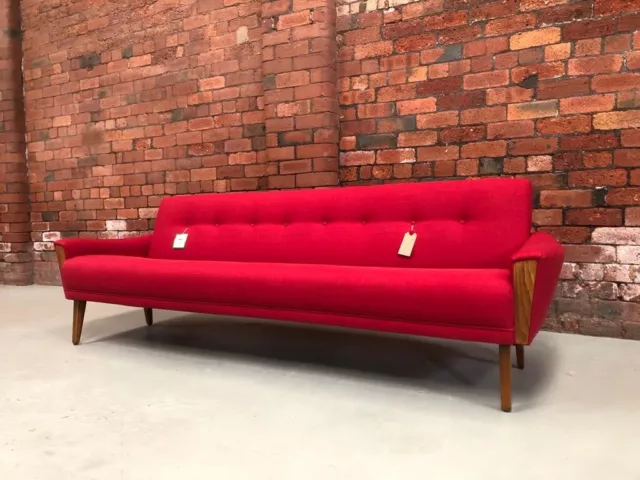 Danish 60s Inspired Mid Century Model 60 Grande 4 Seater Teak Sofa Post Box Red
