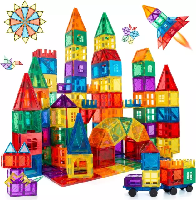 Magna Tiles Clear Colors Magnetic Building Toy Magnet Blocks Kids 3D Set 100 Pcs