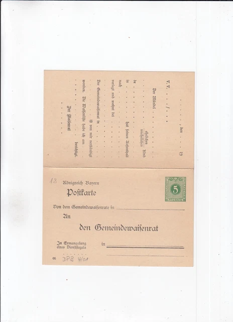 CE214/ Bayern Ganzsache 4 / 01 Gemeindewaisenrat DOPPELKARTE *