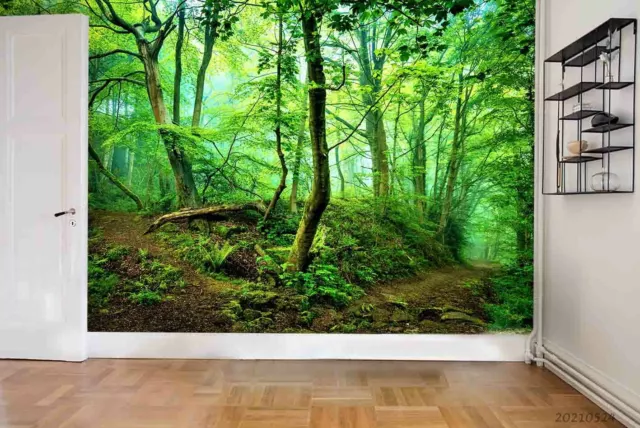 3D Nature Forest Green Trees Path Wallpaper Wall Murals Removable Wallpaper 603 3