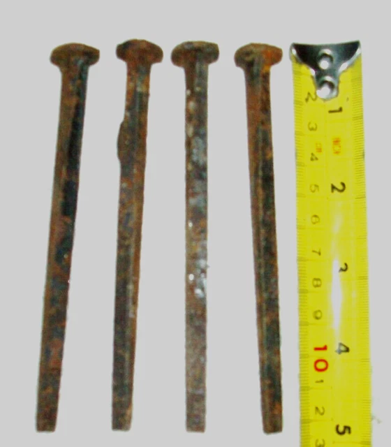 Vintage Lot of 4 Cut Square Head 5 inch 5" Spikes Nails Old Barn NOS New