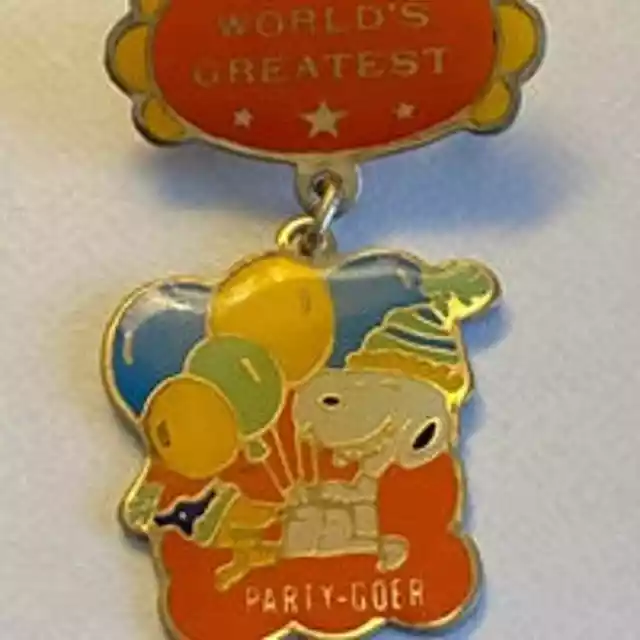 Vintage Aviva Snoopy World's Greatest Party-Goer Pin