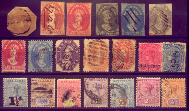 TASMANIA:  A BEAUTIFUL  COLLECTION of VERY OLD  STAMPS, MANY IMPERFS NO RESERVE