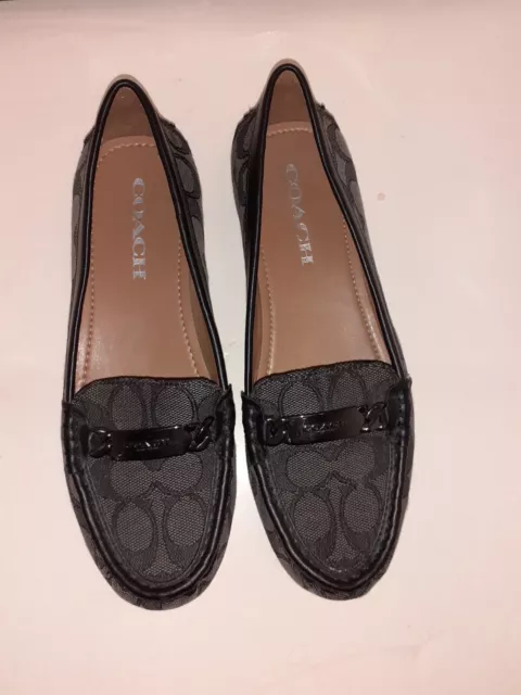 COACH FRIDA Loafer 6B M Black/G Signature C  w/Black Hw Slip on flats Excellent