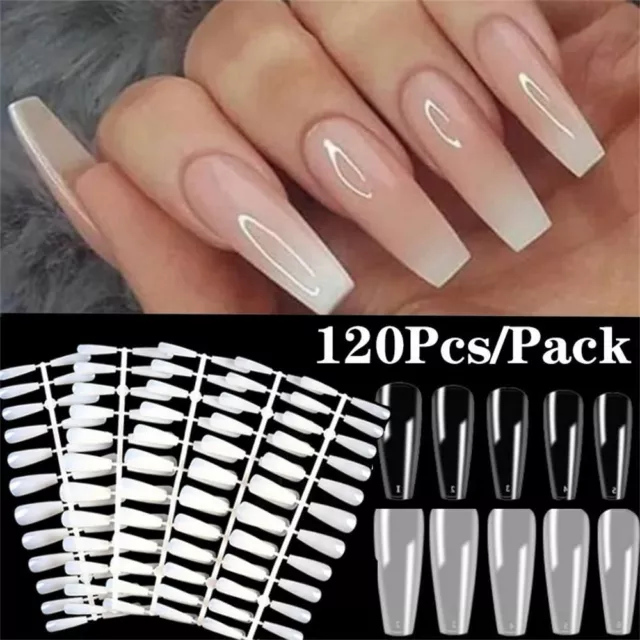 UV Gel Acrylic Coffin Fake Nails False Nail Tips Natural Clear Color Full Cover