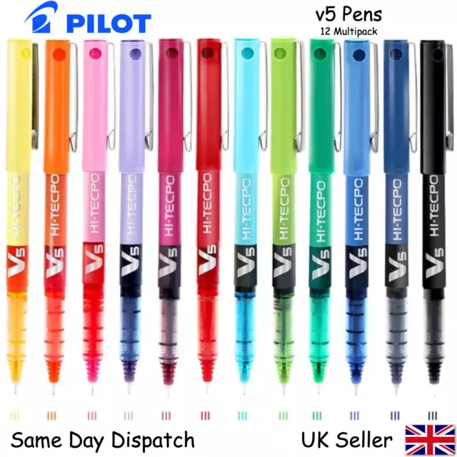 12x Pilot Hi-Tecpoint V5 - Liquid Ink Rollerball Pens 0.5  - All Colours