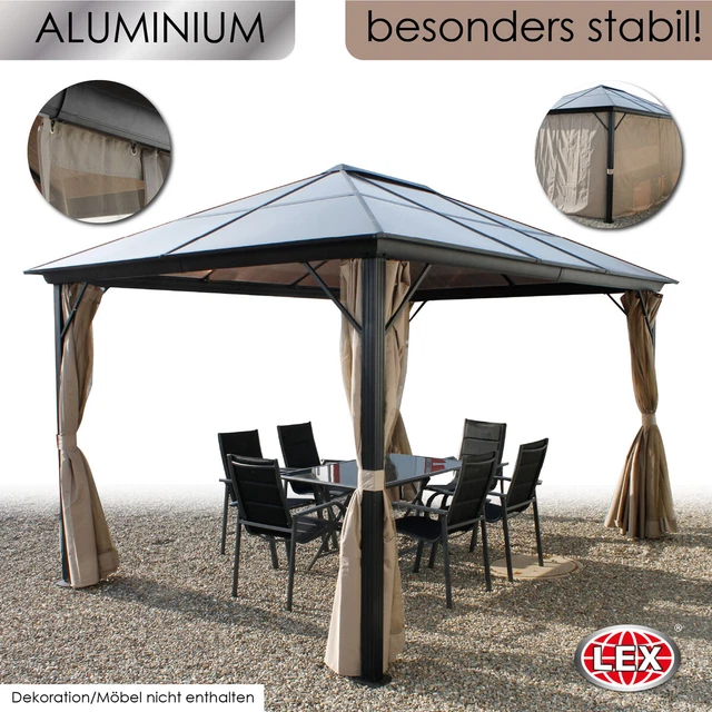 XXL Luxus Pavillon 3x4 m Alu Gartenpavillon Gartenzelt Hardtop inkl. Seitenteile 2