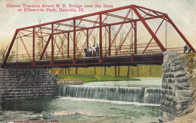 Traction Street Railroad Bridge Ellsworth Park Danville Illinois IL c1910 PC