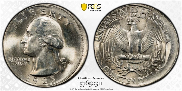 1985-P 25C PCGS MS63 - Broadstruck Washington Quarter Mint Error