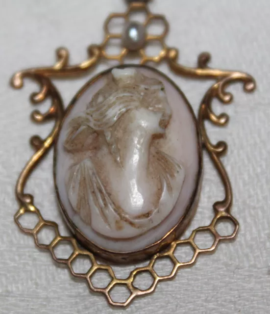 Antique Cameo And Pearl Pendant Necklace...