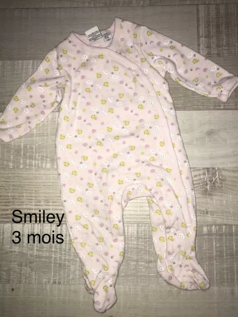 Smiley 3 Mois Fille  : BABYGROS Pyjama Coton Été BE