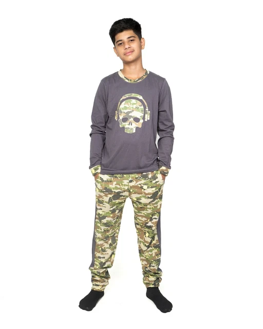Kids Unisex Boys Girls Game Control Skull Print Pyjamas Top Bottom Cotton PJ Set
