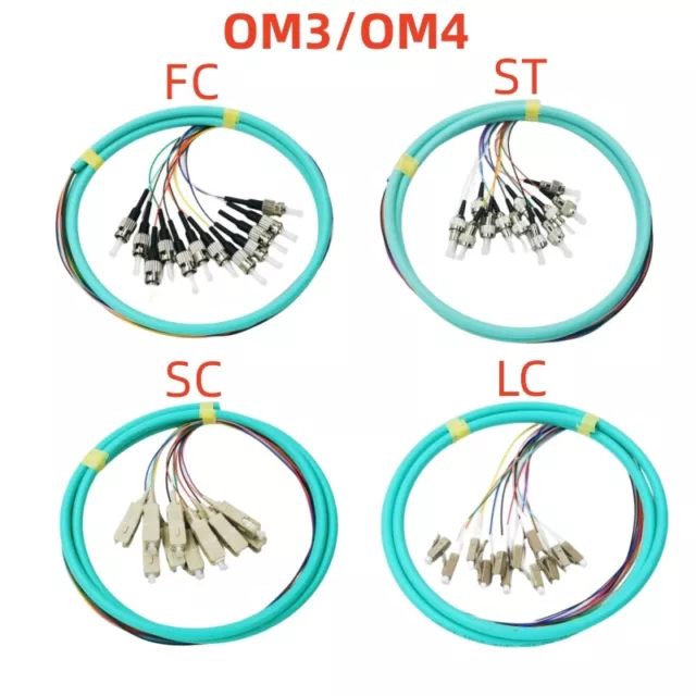 12 fibras FC ST SC LC UPC multimodo OM3 OM4 racimo fibra óptica cola de cerdo óptica 1 m óptica