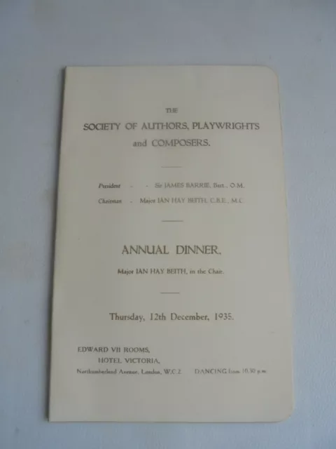 1935 Annual Dinner Menu Society Of Authors Playwrights And Composers