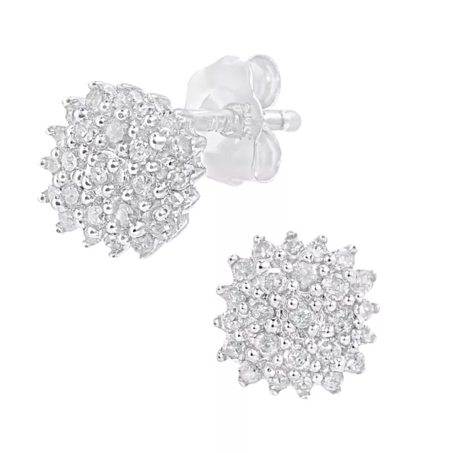 9ct White Gold Jewelco London Round 20pts Diamond Cluster Stud Earrings