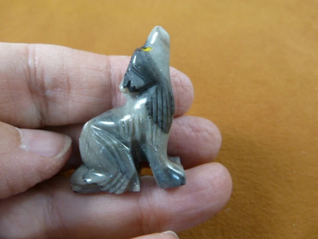 Y-COY-28) little gray striped COYOTE wolf wild dog SOAPSTONE stone PERU FIGURINE