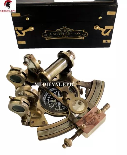 Antique Nautical Maritime J. Scott London Brass Antique Sextant with Box gift