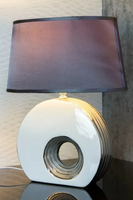Lampe weiß silber Nachttischlampen Tischleuchte Tischlampe Keramik Chrom 42cm