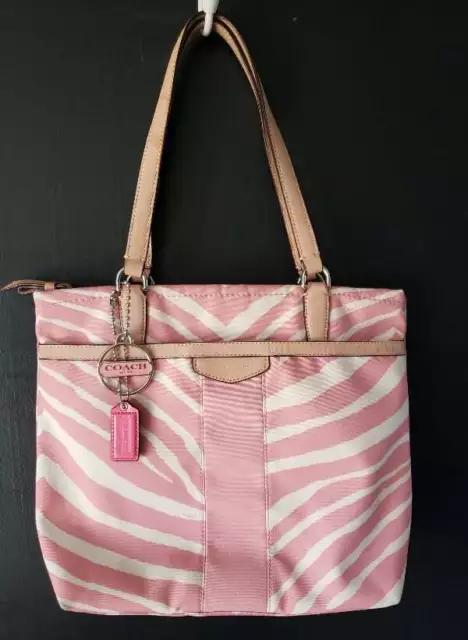 Authentic Coach Peyton Pink White Zebra Stripe Handbag Purse