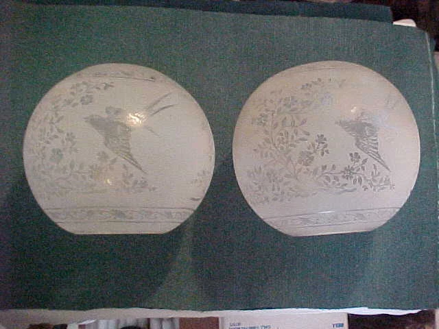 2 Rare DEEP ETCHED Glass HARVARD Astral Kerosene Oil 8" Student Lamp Ball Shades