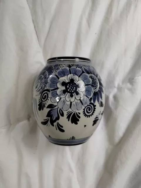 Vintage Delft Vase, Blue & Off White, Schoonhoven Holland