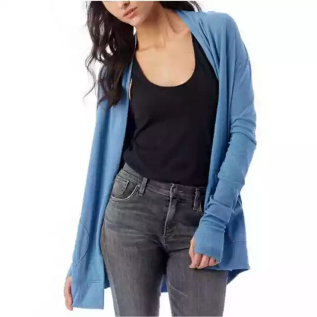 ALTERNATIVE Apparel Rib Sleeve Thumbhole Eco Jersey Wrap Cardigan Blue XS