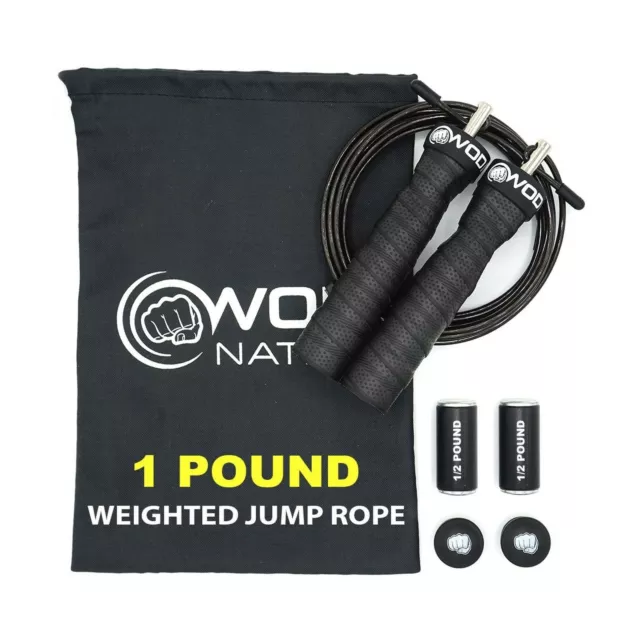 WOD Nation Weighted Jump Rope 1LB Adjustable Heavy Speed Cable Non-Slip Handles