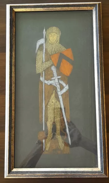 Vintage Reproduction Brass Rubbing of Medieval English Knight Framed 12 x 20
