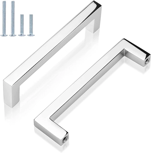 5 Pack Polished Chrome Cabinet Pulls Solid Drawer Pulls 3-3/4In(96Mm) Hole Cente