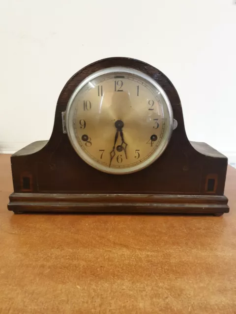 Art Deco 1930s  8day Westminster Chime Mantel clock Mahogany Inlaid Case C11