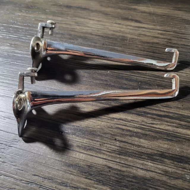 Antique chrome bath glass shelf brackets vintage metal supports brass nickel 5" 7