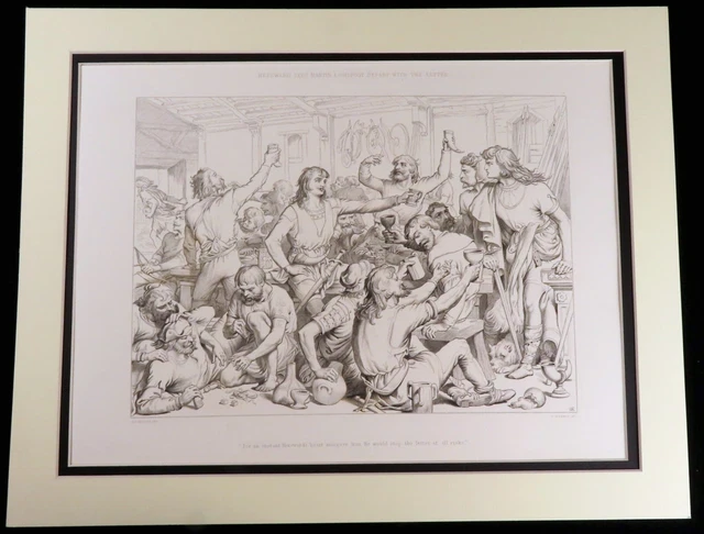 Antique Print Medieval Pub Tavern English Myths Legends Victorian Engraving 1880