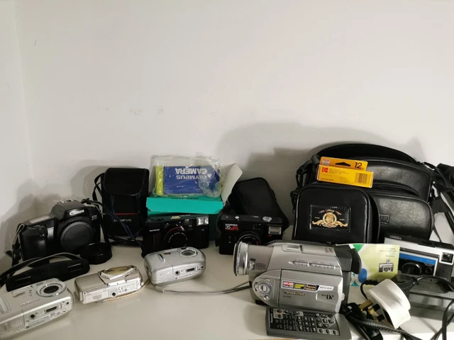 Job Lot Of 8 Cameras Spares or Repair Canon eos 1000f Panasonic nv-ds27 olympus